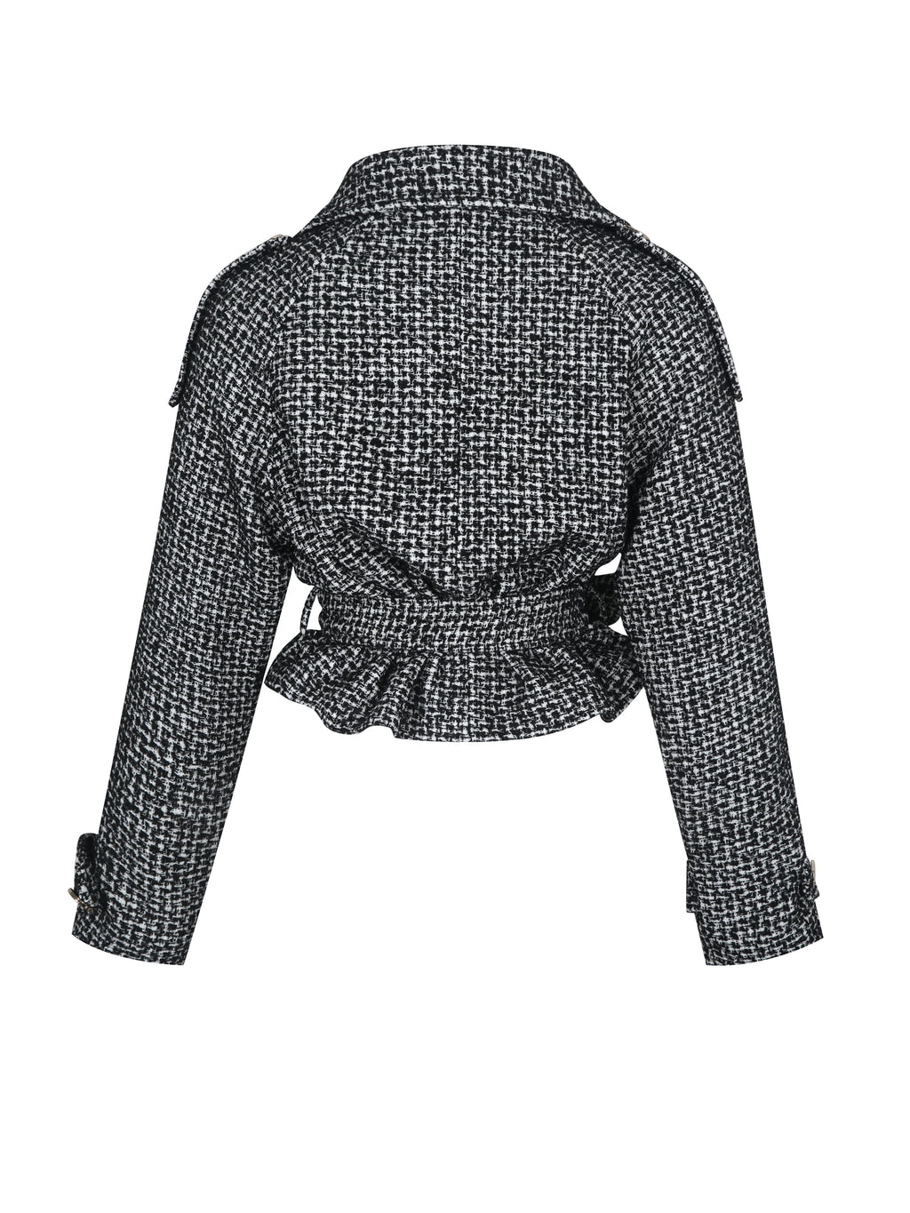Sadie Black White Tweed High Collar Belted Mini Jacket