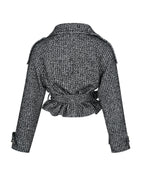 Sadie Black White Tweed High Collar Belted Mini Jacket