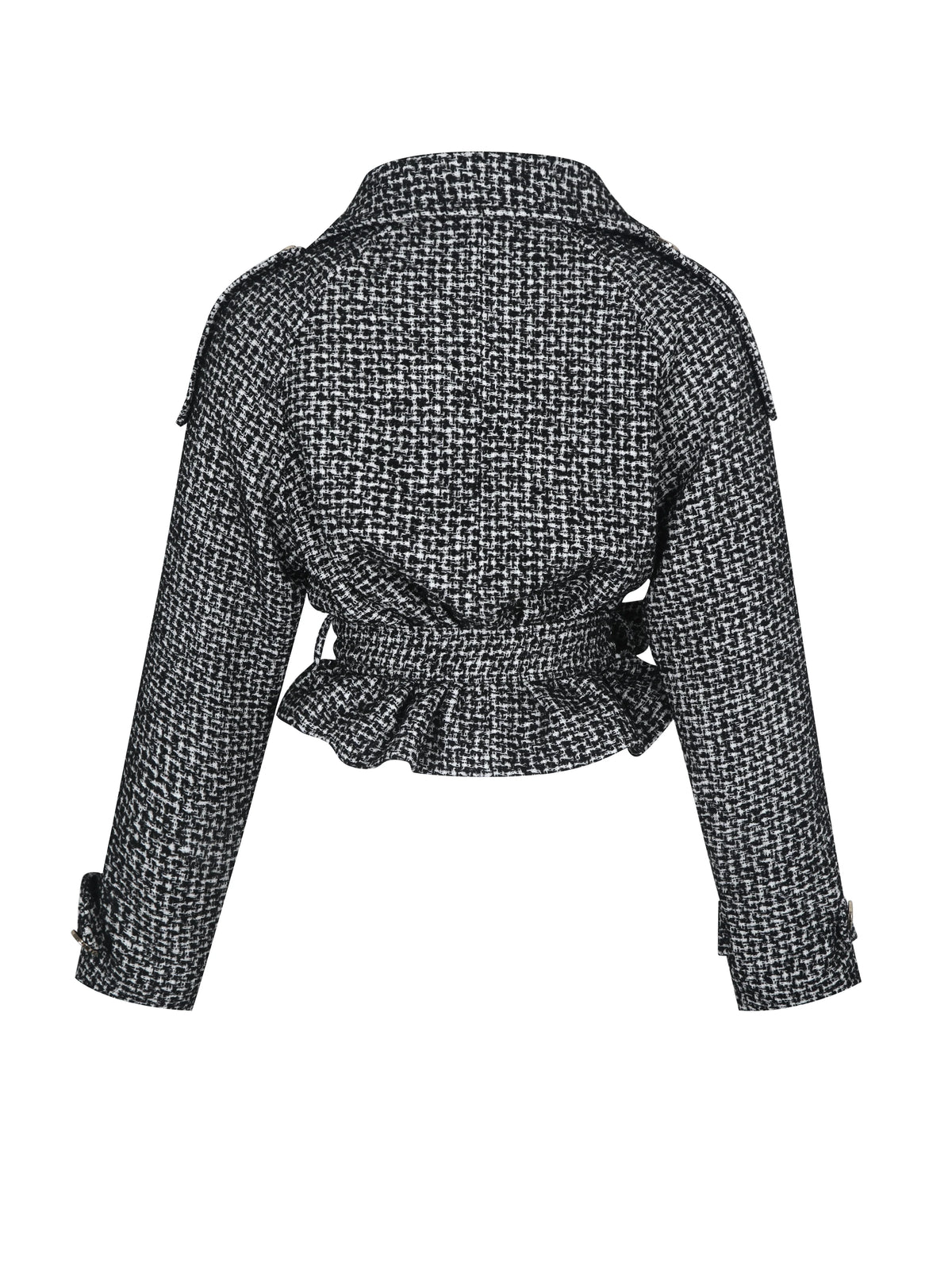 Sadie Black White Tweed High Collar Belted Mini Jacket