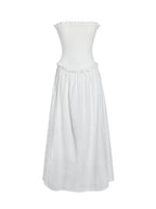 Quadiya White Cotton Seersucker Smocked Strapless Midi Dress Archive Sale