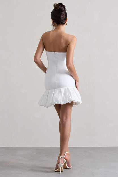 Liscia White Bandeau Mini Dress With Ruffle Trim