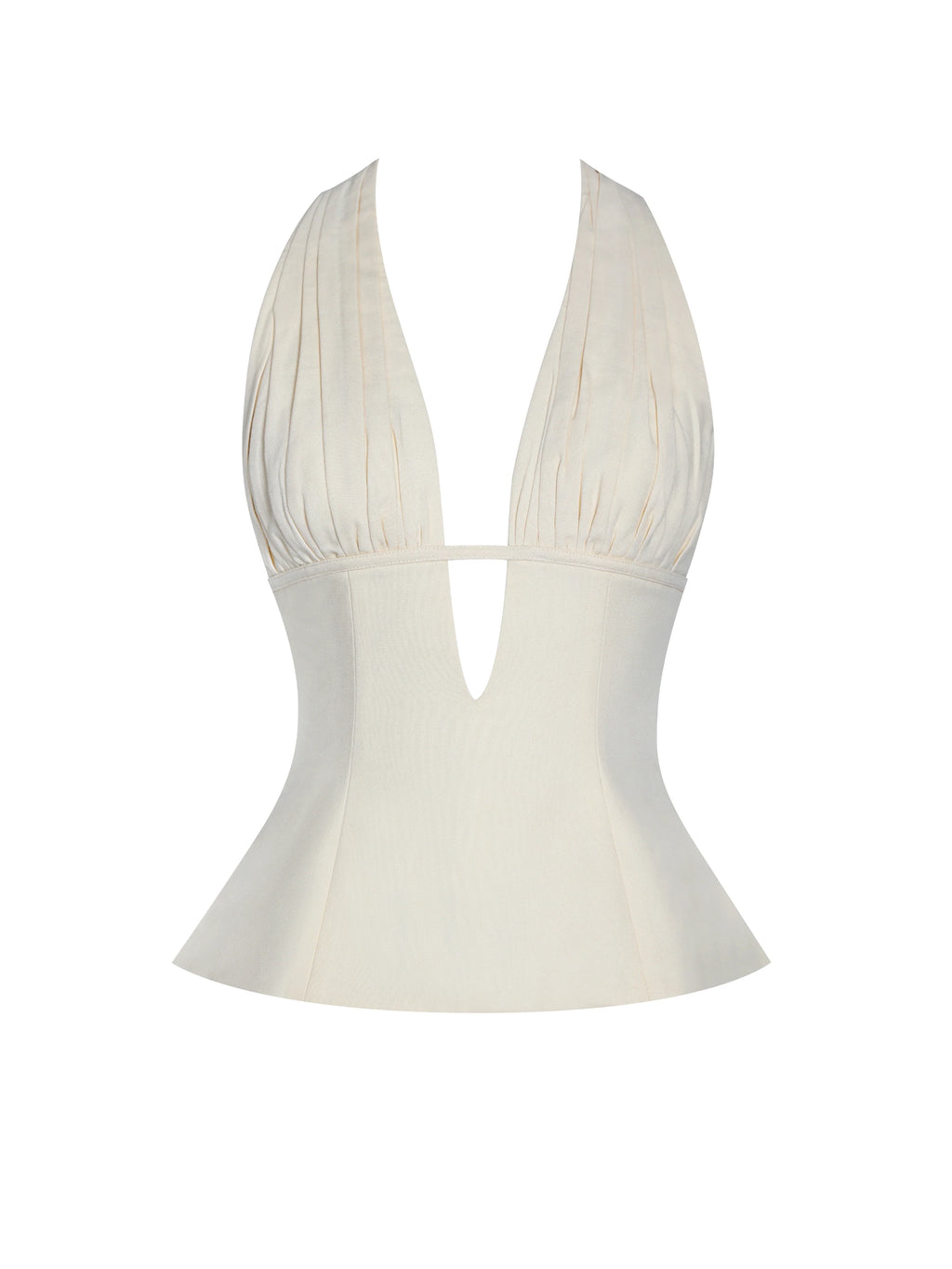 Quinzella Butter Yellow Linen Plunging Halter Neck Top