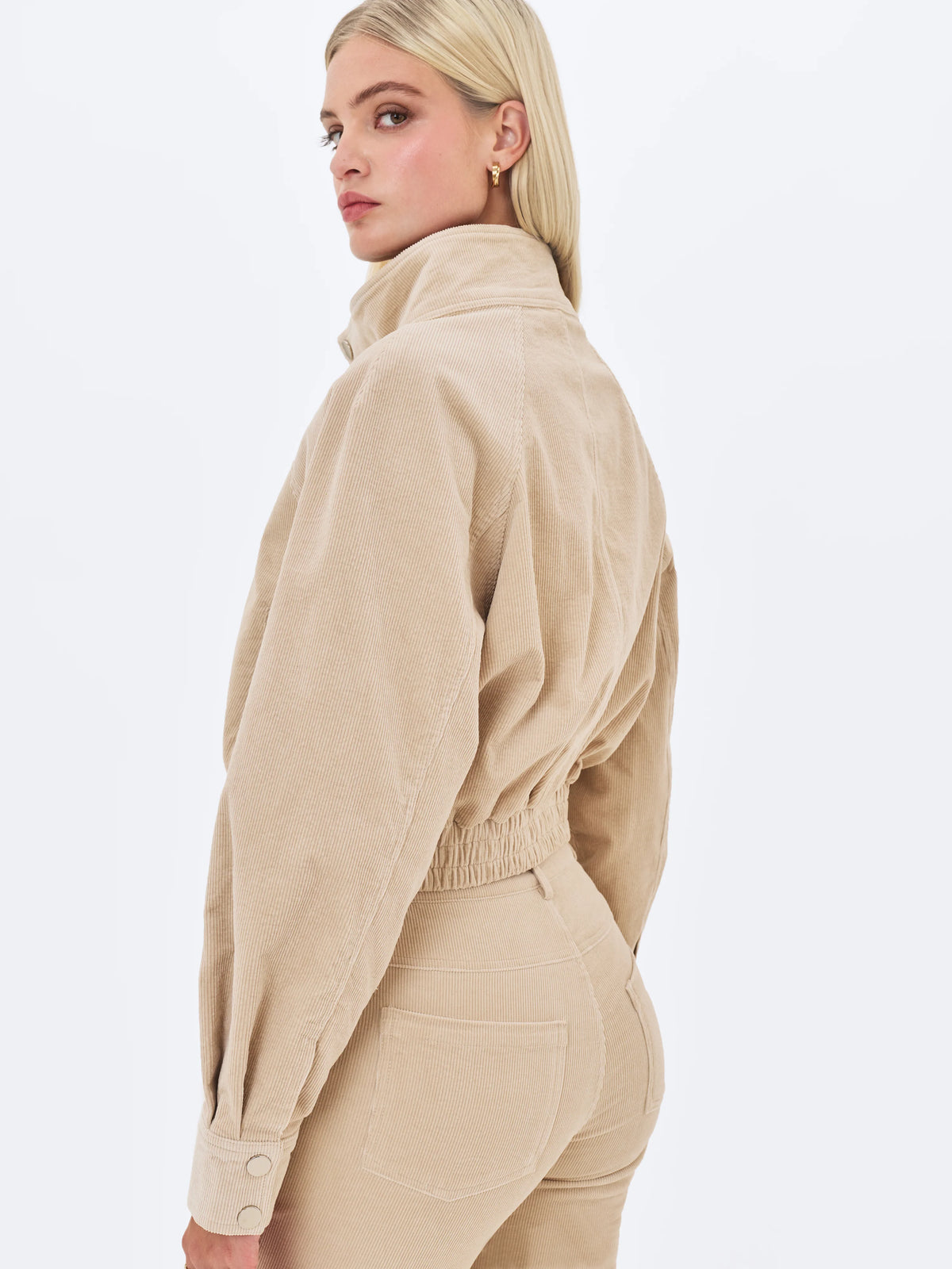 Romille Beige Cotton Corduroy Low Rise Boot Cut Pants