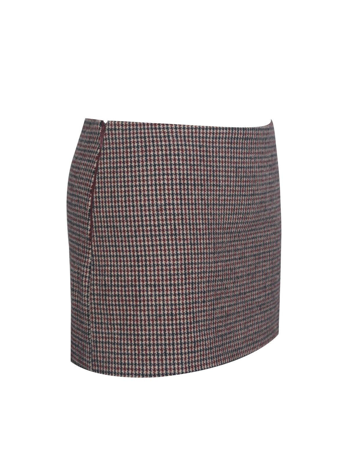 Victoria Burgundy Micro Houndstooth Mini Skirt