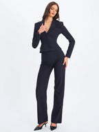 Quinne Navy Striped Single Breasted Peplum Blazer