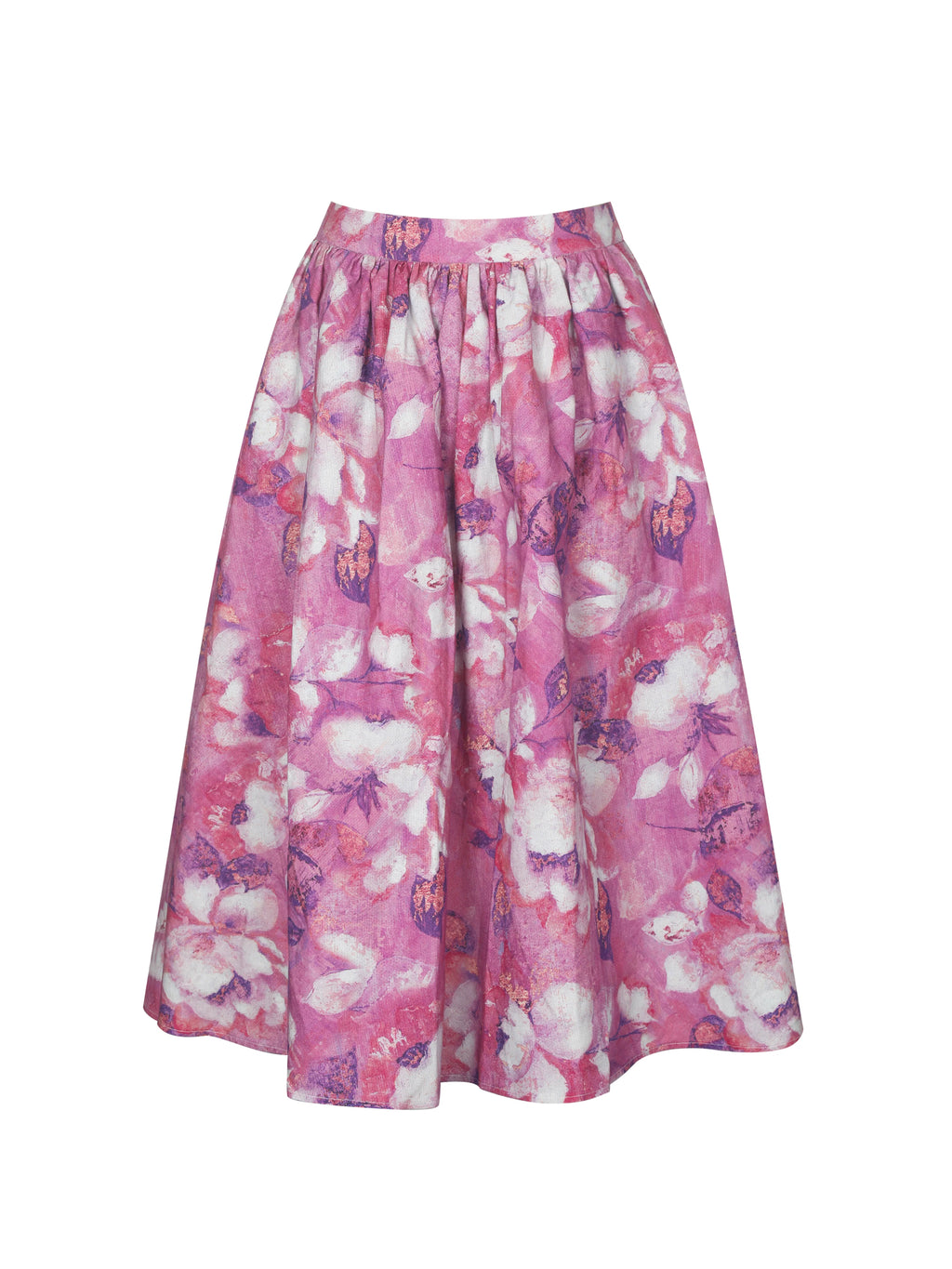 Xalina Blooming Magenta Linen Low Rise Midi Skirt