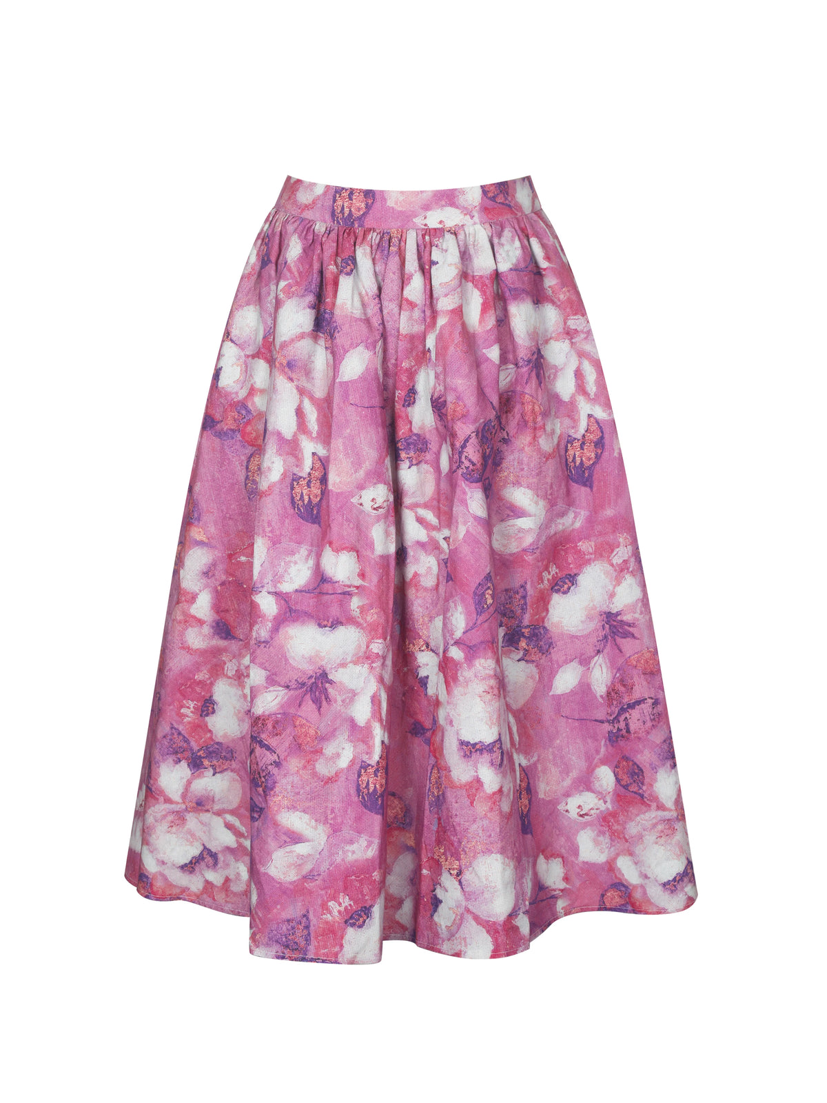 Xalina Blooming Magenta Linen Low Rise Midi Skirt