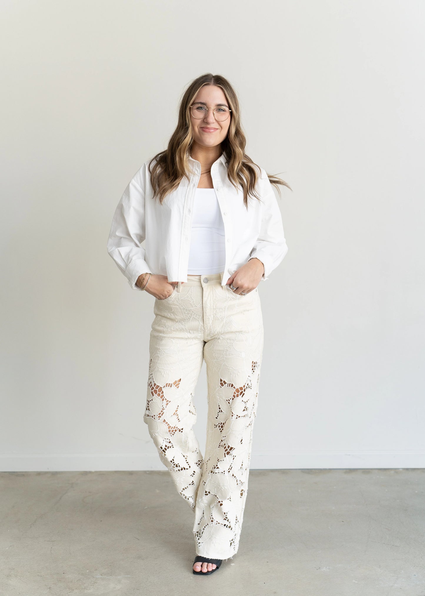 Shia Lace Detail Jeans Beige