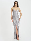Sable Ruched Silver Glitter Mermaid Gown