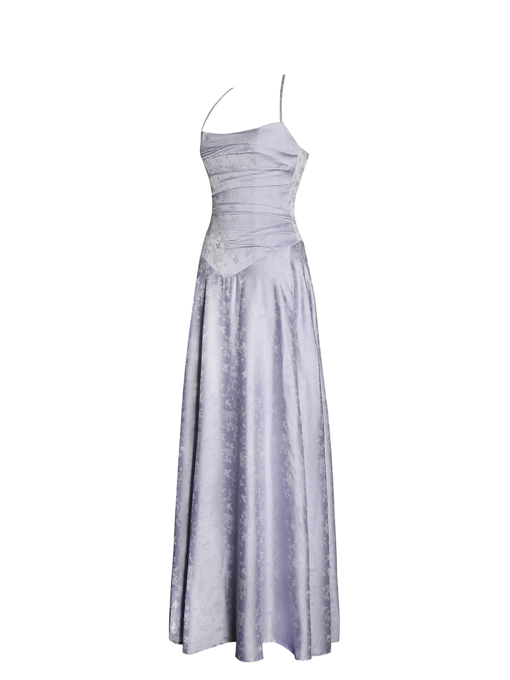 Raegan Taro Purple Jacquard Rouched Maxi Dress