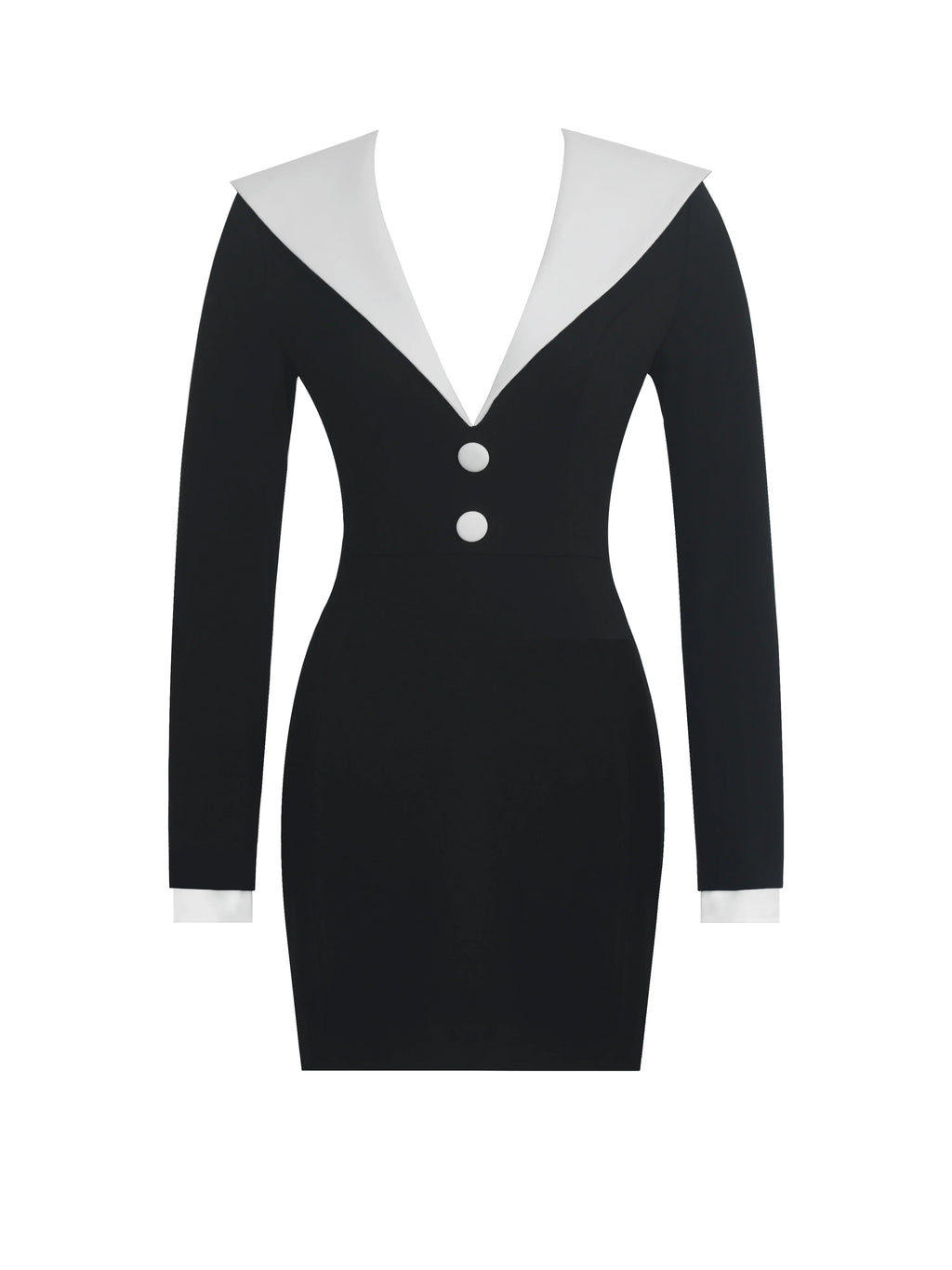 Heather Black Collared Decorative Button Front Mini Dress