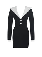 Heather Black Collared Decorative Button Front Mini Dress