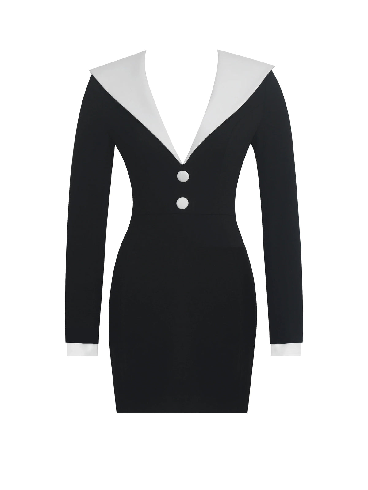 Heather Black Collared Decorative Button Front Mini Dress