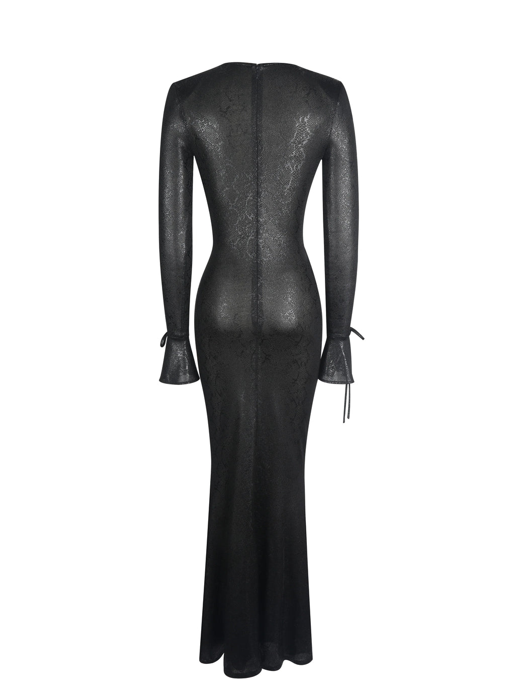 Ilysia Black V Neck Plunge Snakeskin Mermaid Hem Maxi Dress