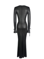 Ilysia Black V Neck Plunge Snakeskin Mermaid Hem Maxi Dress
