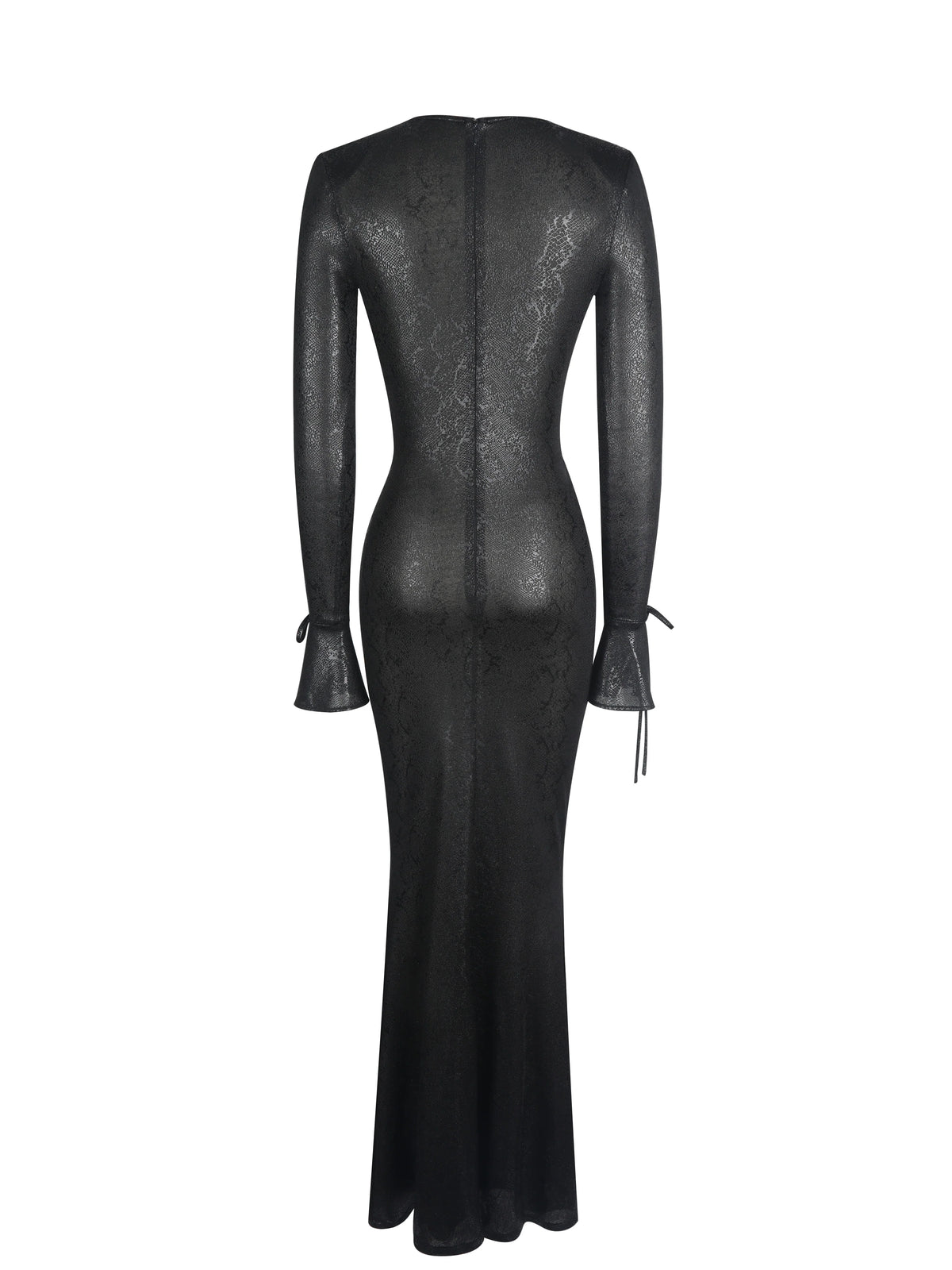 Ilysia Black V Neck Plunge Snakeskin Mermaid Hem Maxi Dress