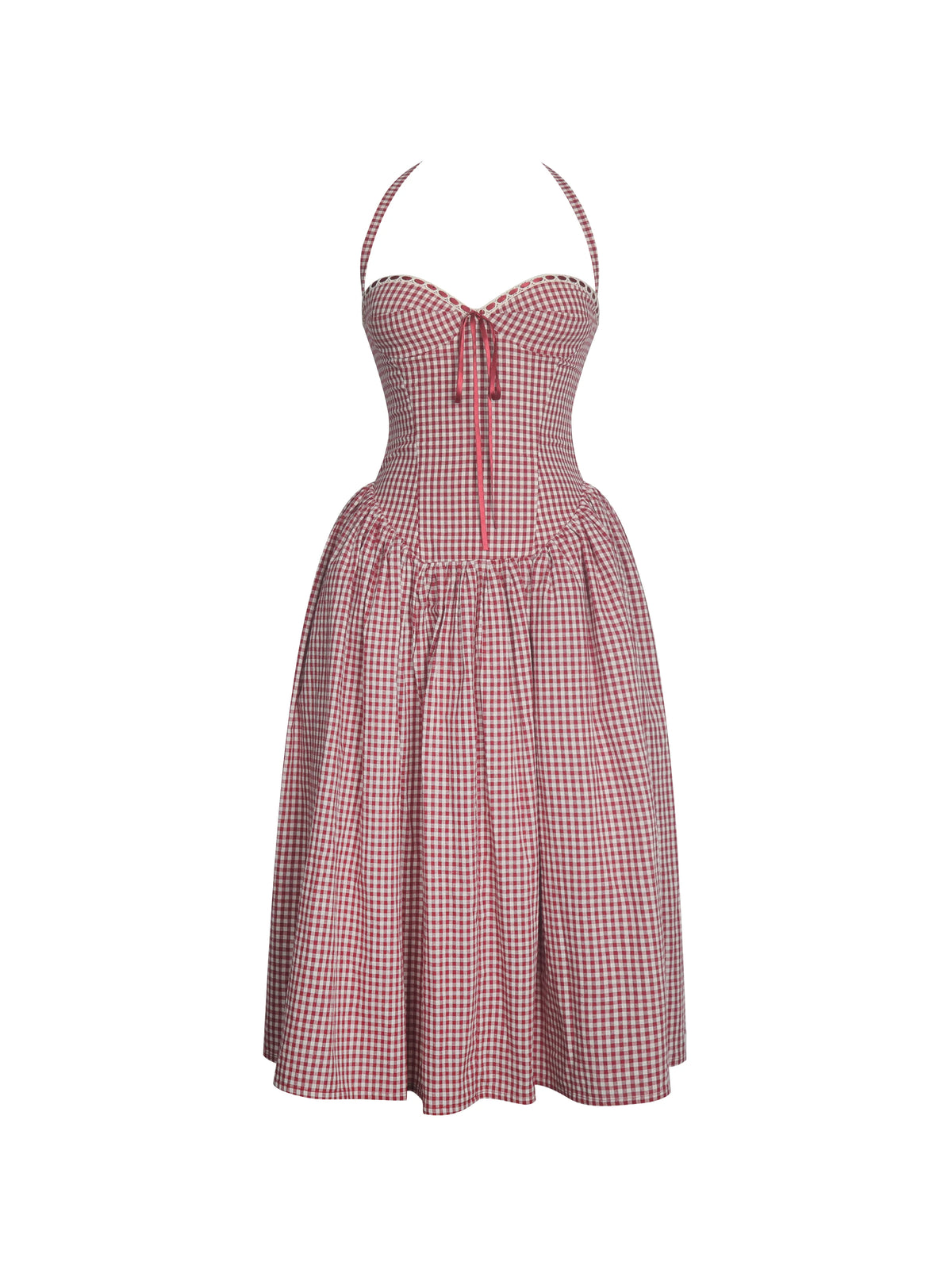 Susanna Red Cotton Gingham Drop Waist Midi Dress