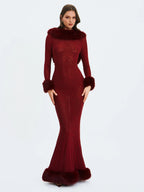 Mellie Burgundy Regular Length Rhinestone Mesh Low Back Mermaid Gown