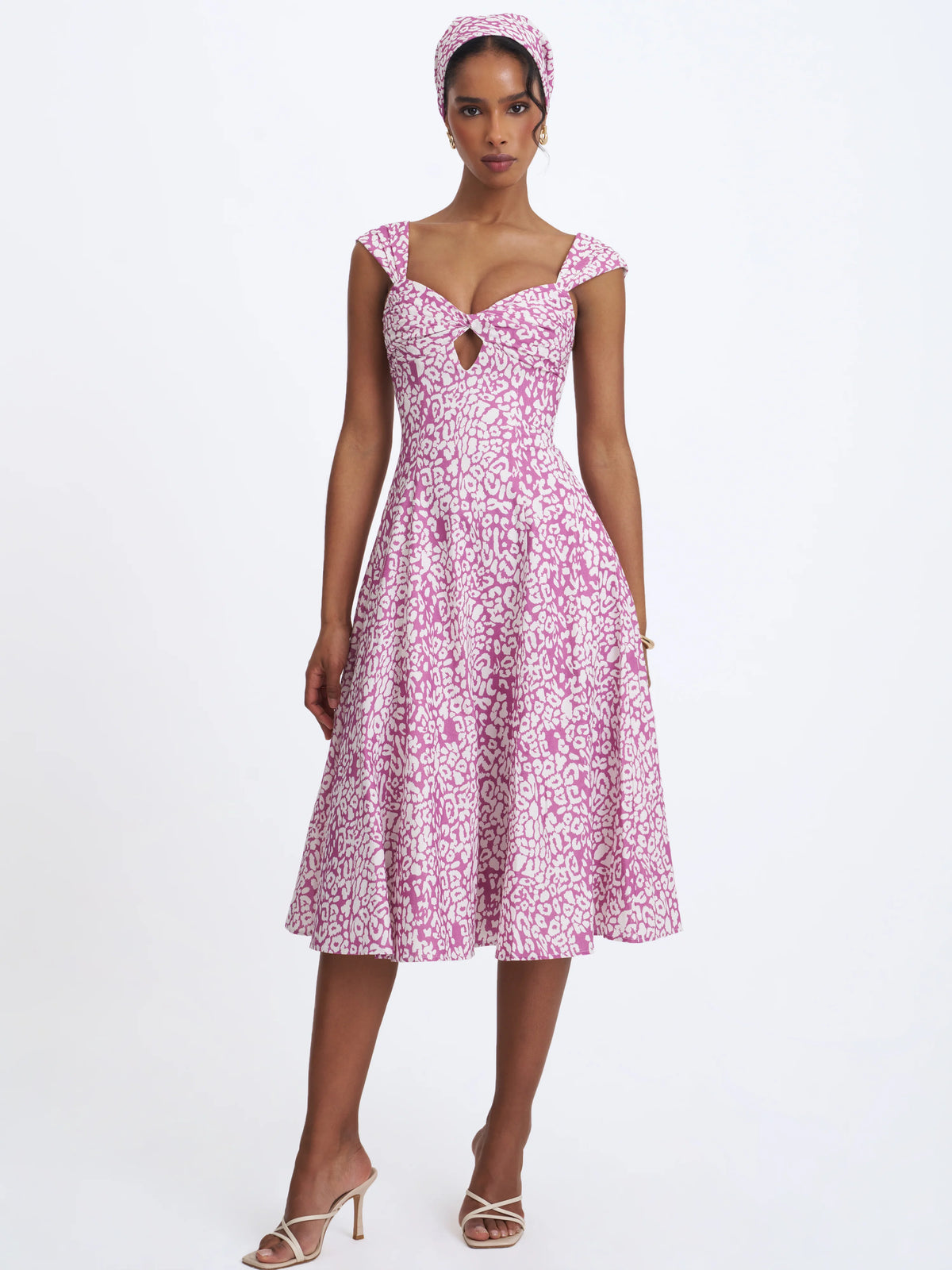 Wynonna Mauve Cheetah Linen Keyhole Midi Dress