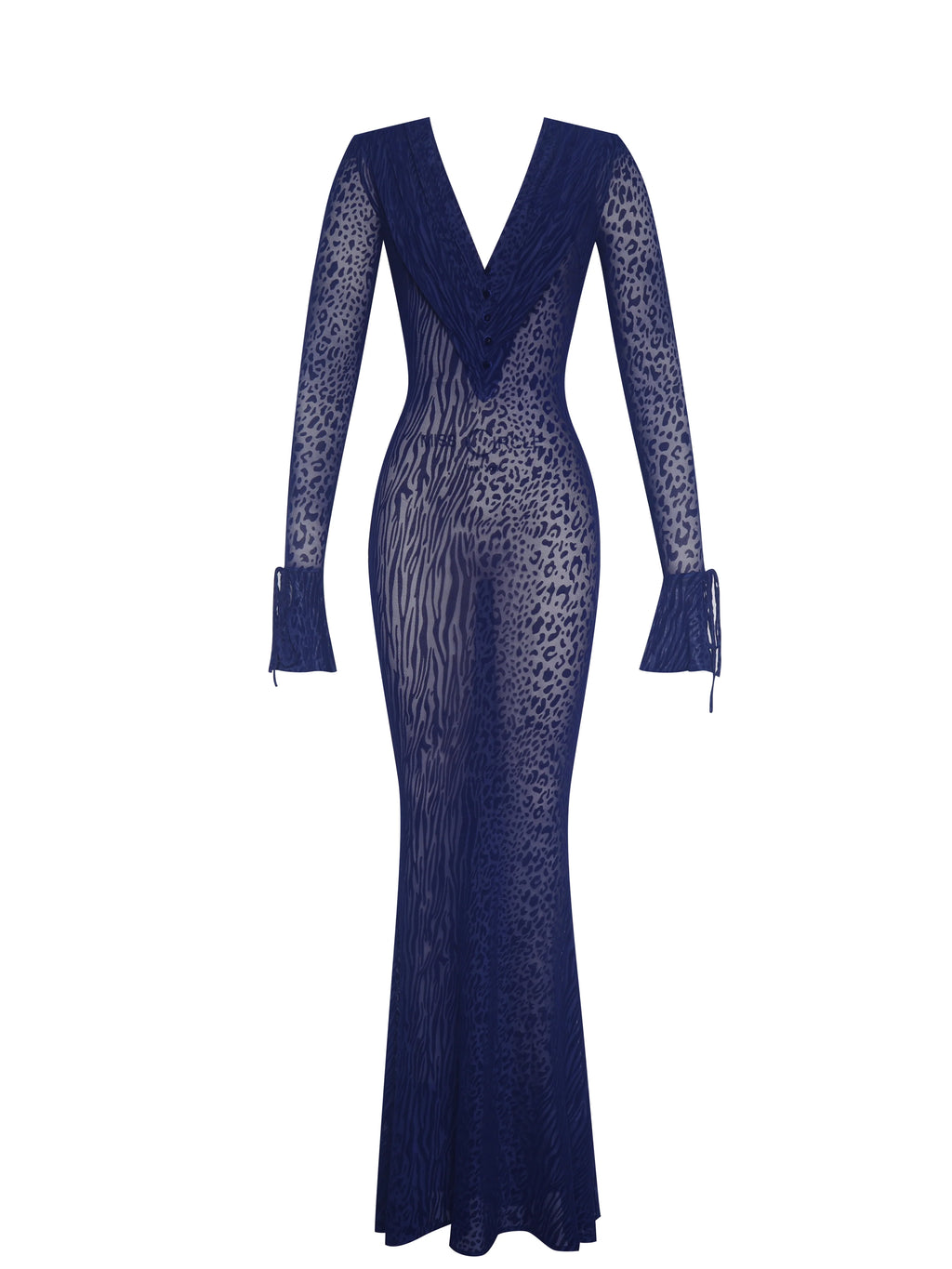 Ilyse Navy V Neck Plunge Animal Print Mermaid Hem Maxi Dress