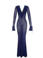 Ilyse Navy V Neck Plunge Animal Print Mermaid Hem Maxi Dress