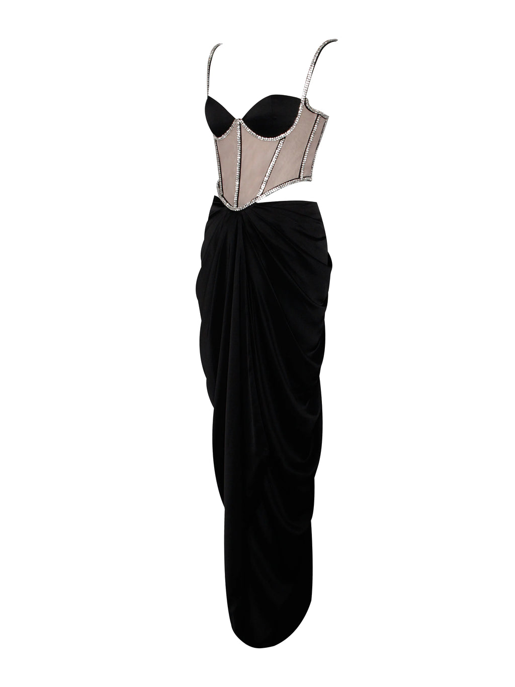 Cadence Black Satin Crystal Embellished Corset Dress Archive Sale
