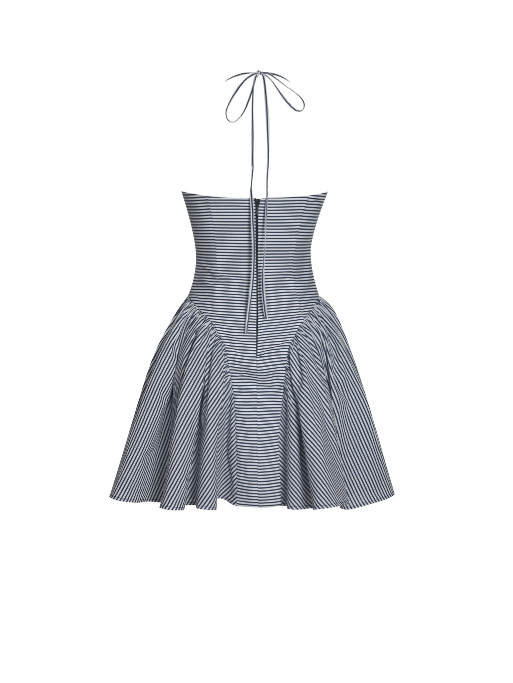 Melody Navy Blue Cotton Poplin Stripe Halter Drop Waist Mini Dress