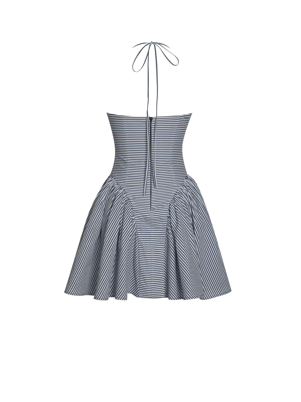Melody Navy Blue Cotton Poplin Stripe Halter Drop Waist Mini Dress