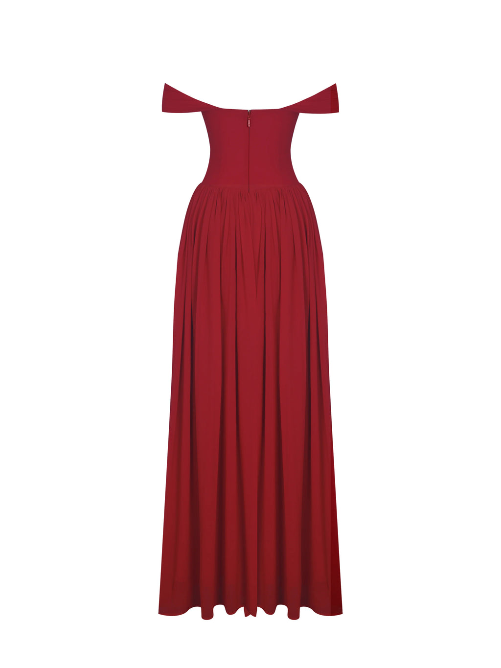 Tereza Crimson Georgette Bardot High Slit Maxi Dress