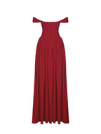 Tereza Crimson Georgette Bardot High Slit Maxi Dress