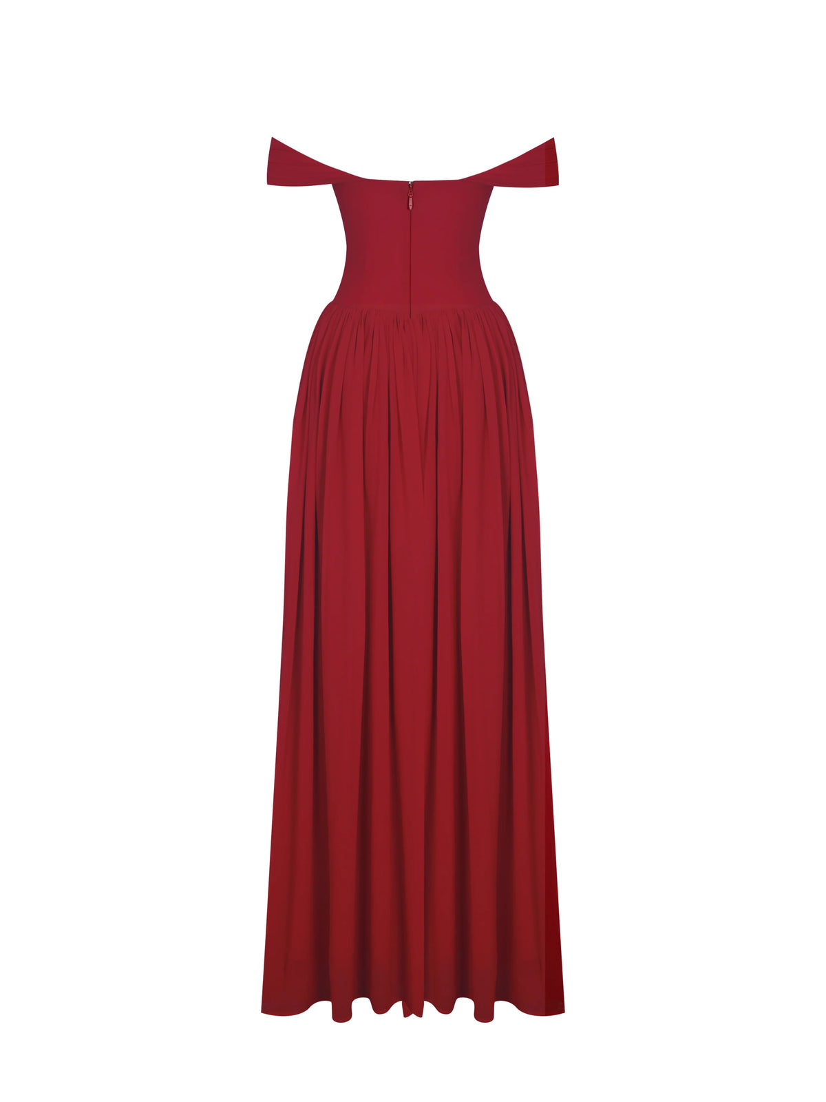 Tereza Crimson Georgette Bardot High Slit Maxi Dress