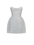 Tressa White Beaded Mesh Strapless Mini Wedding Dress