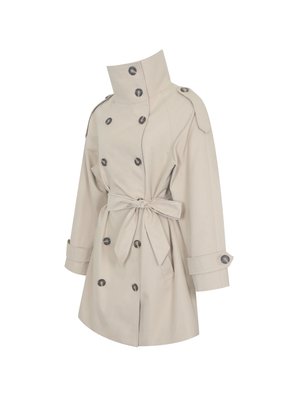 Vanetta Tan High Collar Double Breasted Trench Mini Coat