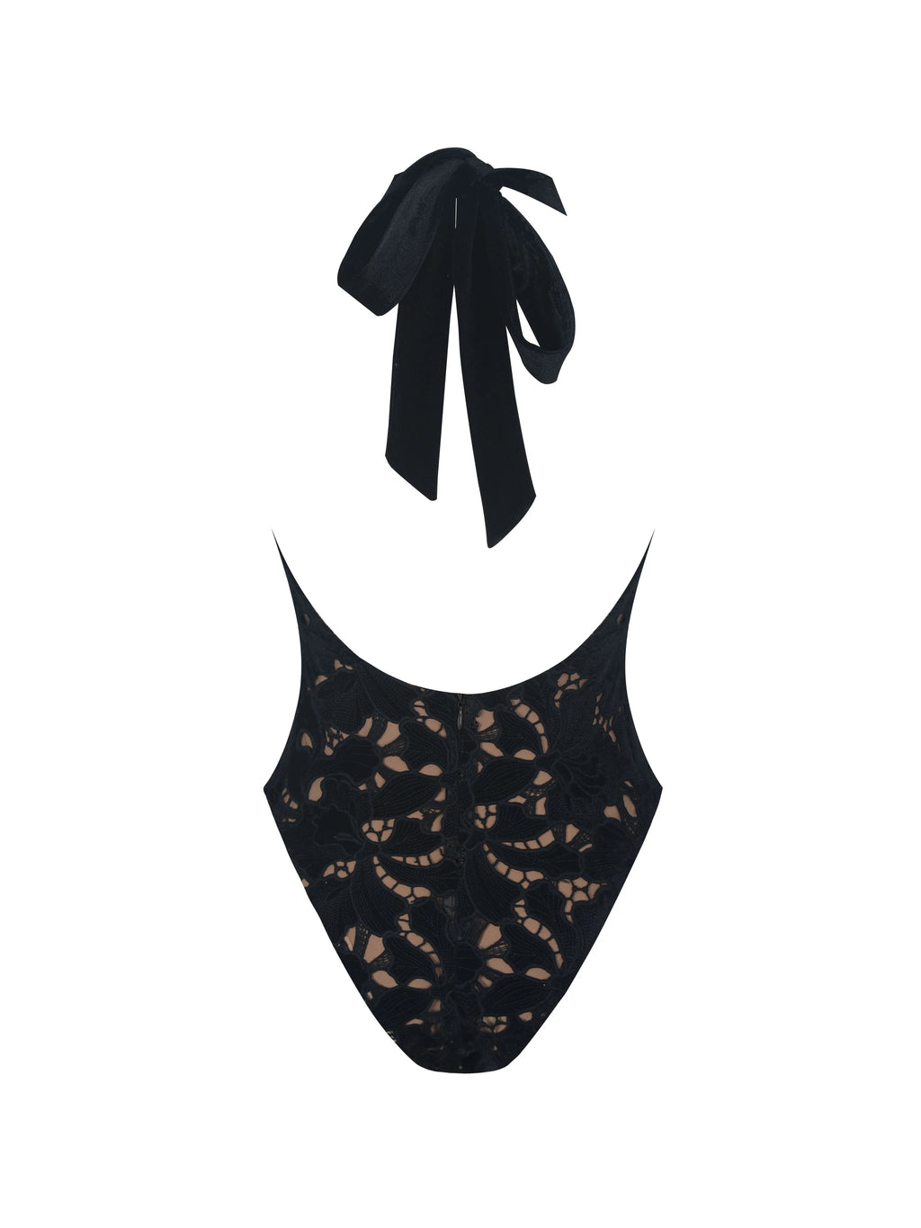 Breanna Black Velvet Lace Crossover Halter Swimsuit