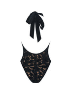 Breanna Black Velvet Lace Crossover Halter Swimsuit