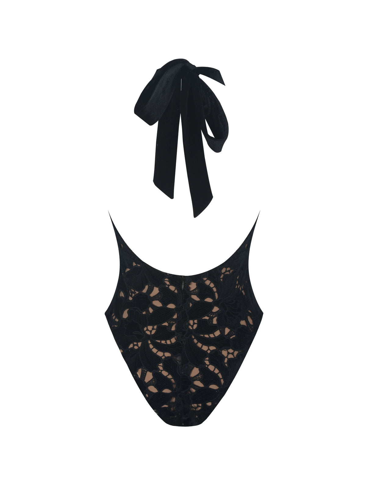 Breanna Black Velvet Lace Crossover Halter Swimsuit