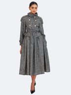 Sadie Black White Tweed High Collar Belted Mini Jacket