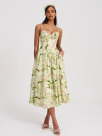 Jacinda Green Floral Print Linen Midi Dress