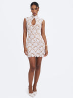 Quinley White Cotton Lace Teardrop Neckline Mini Dress