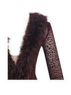 Valene Burgundy Burnout Velvet Fur Trim Bodysuit