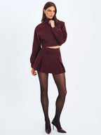 Faryn Mahogany Vegan Suede Pleated A Line Mini Skirt