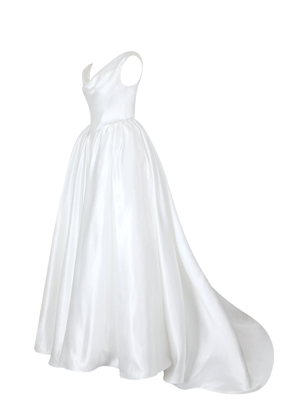 Unna White Satin Bardot Cowl Wedding Gown