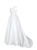 Unna White Satin Bardot Cowl Wedding Gown