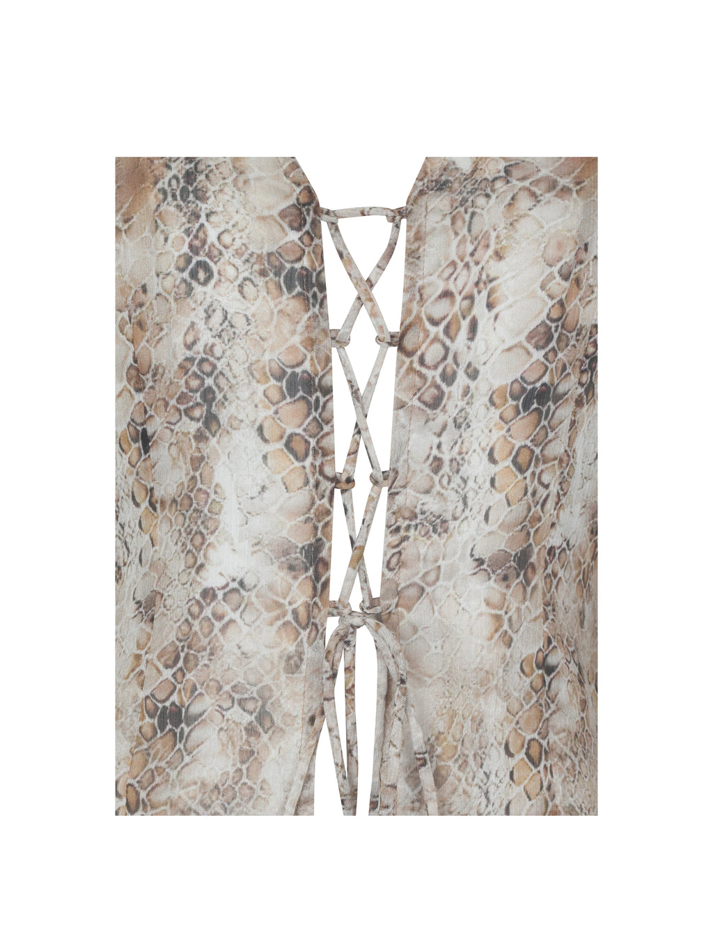 Umara Tan Reptile Print Chiffon Tie Front Top