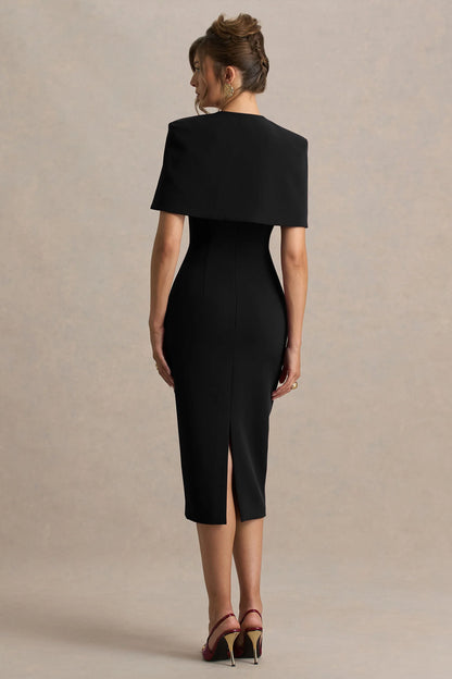 Baylor Black Midi Dress With Removable Cape Detail