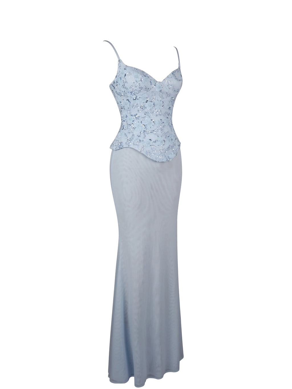 Aurielle Baby Blue Sweetheart Mermaid Peplum Maxi Dress
