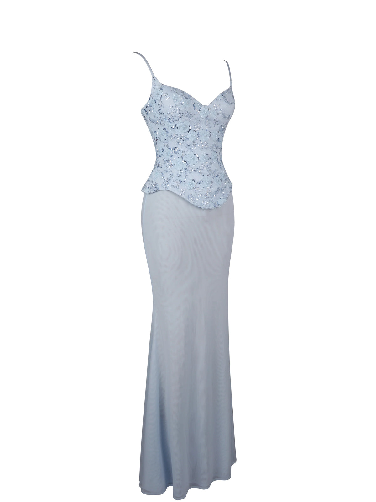Aurielle Baby Blue Sweetheart Mermaid Peplum Maxi Dress