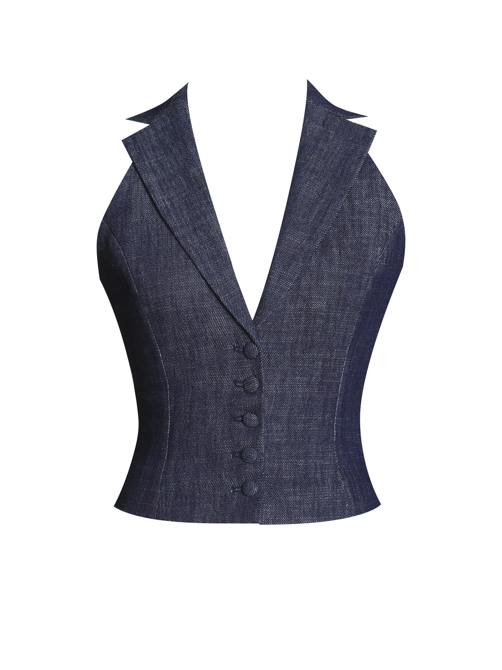 Rafaella Navy Cotton Denim Halter Lapel Top Archive Sale