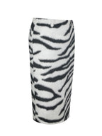 Xylena Black White Zebra Fur Midi Pencil Skirt