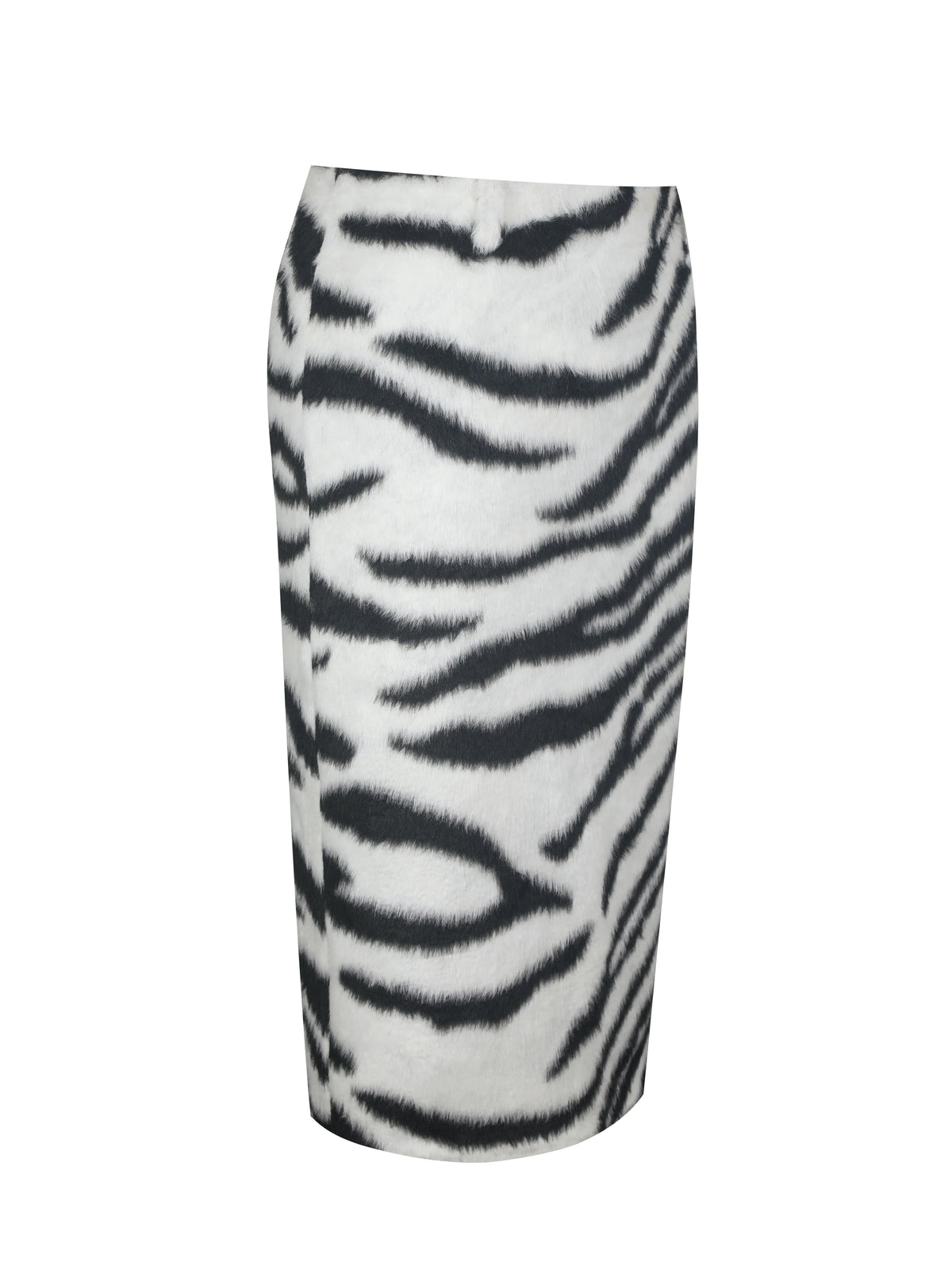 Xylena Black White Zebra Fur Midi Pencil Skirt